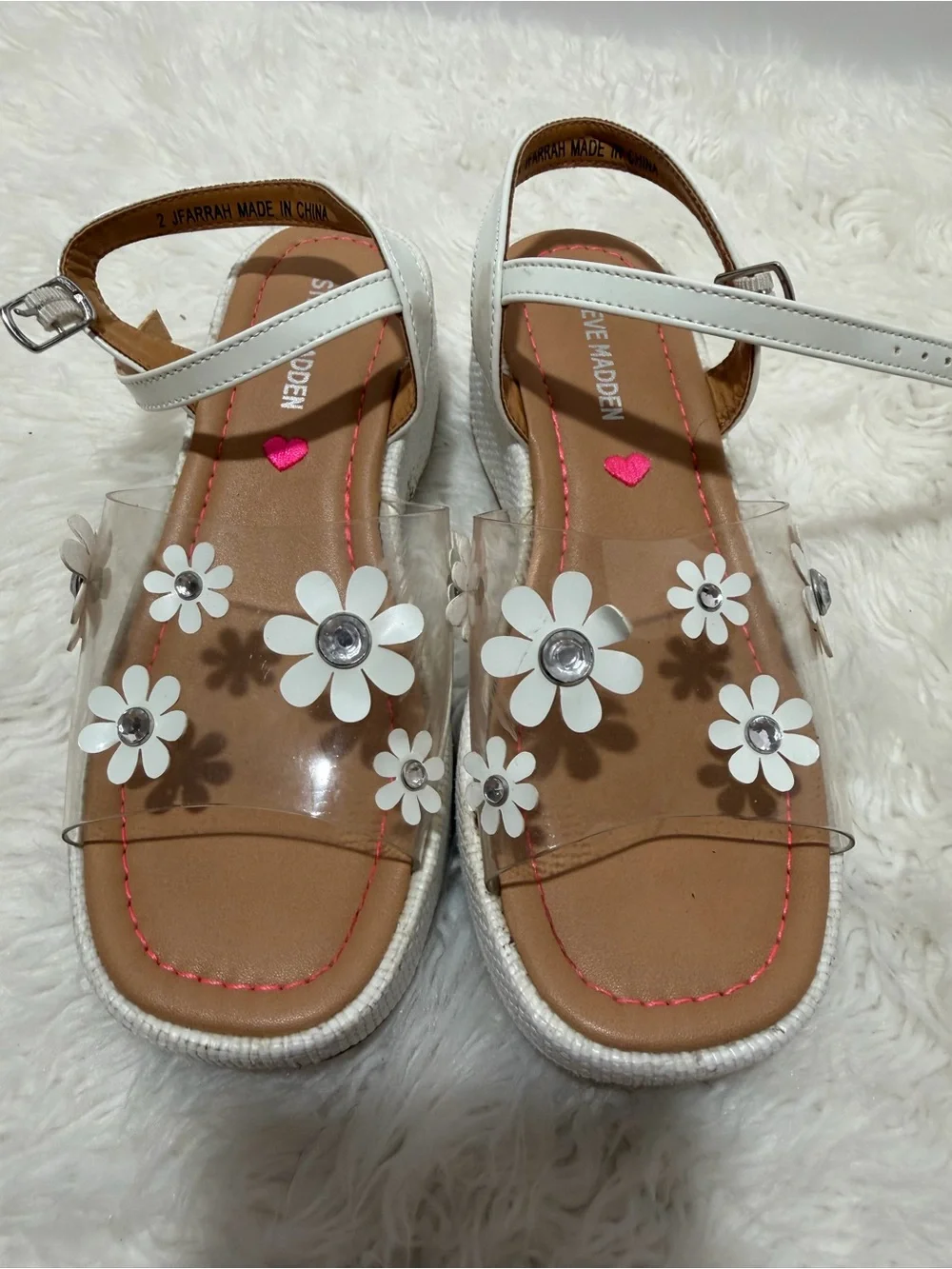 Steve Madden Kids Dori White Floral Daisy Clear Sandals Sz 2